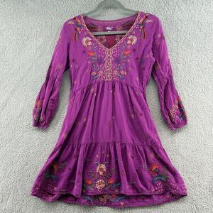 Johnny Was Purple Embroidered Mini Dress